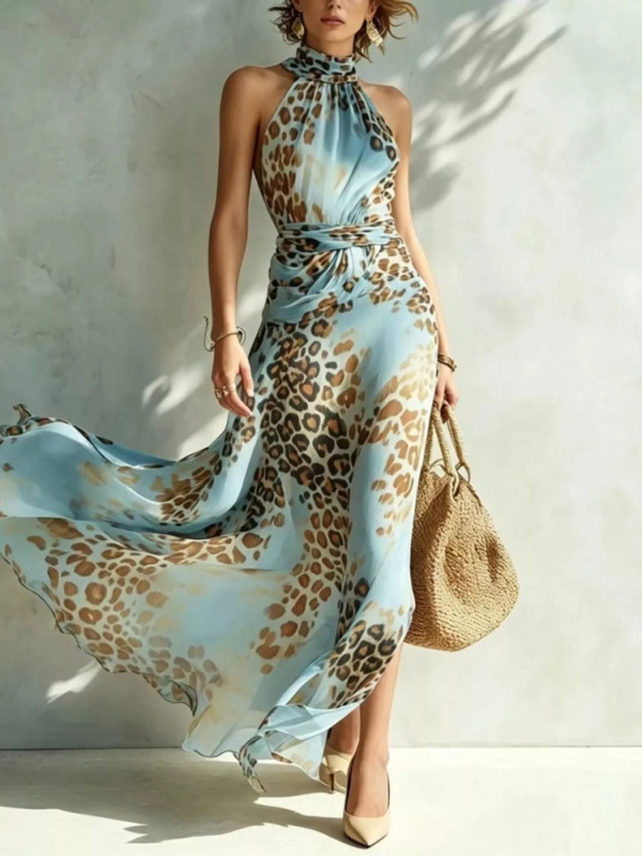 Leopard Print Sleeveless Maxi Dress