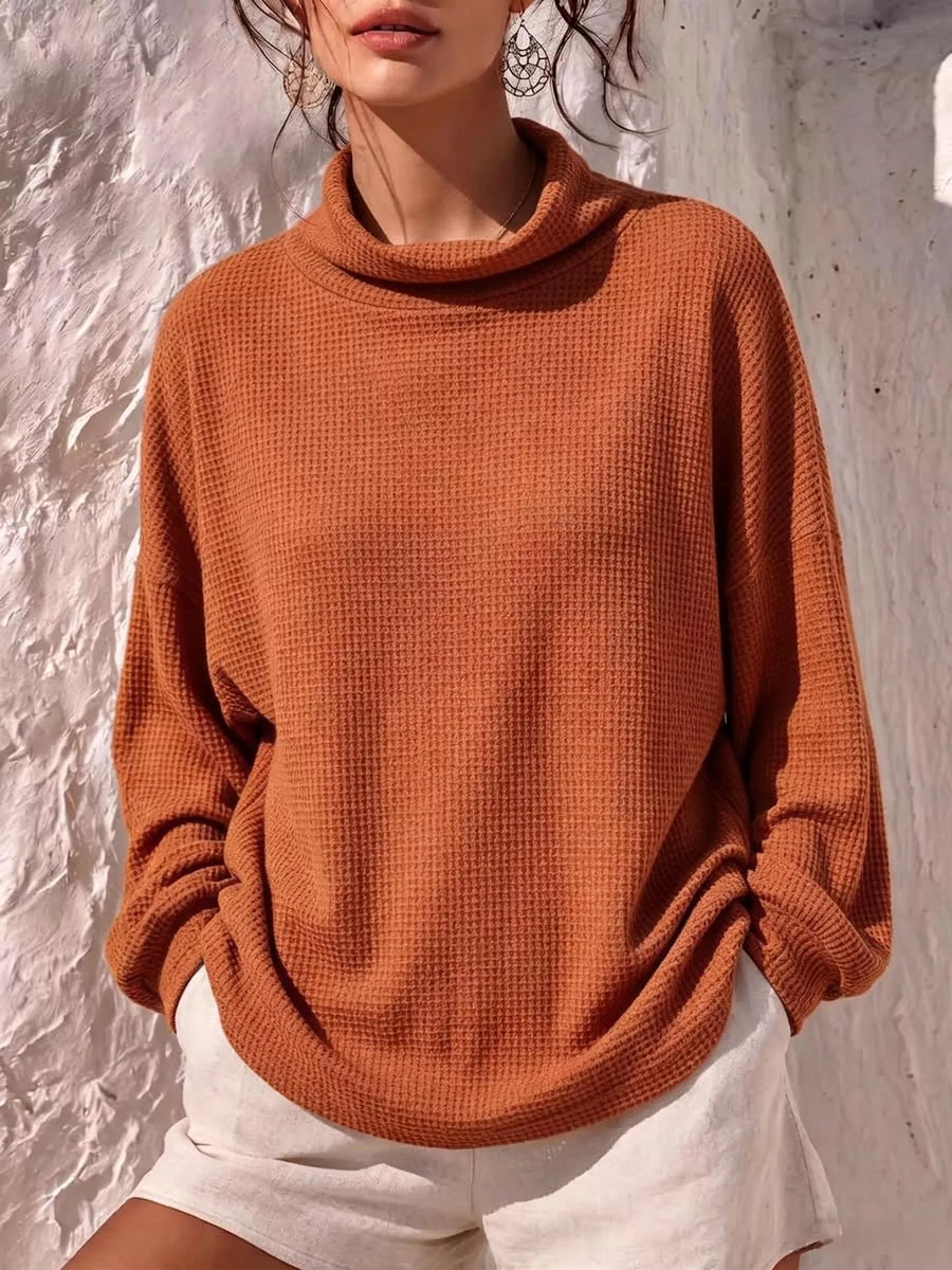 Full Size Waffle Knit Mock Neck Long Sleeve T-Shirt Plus Size