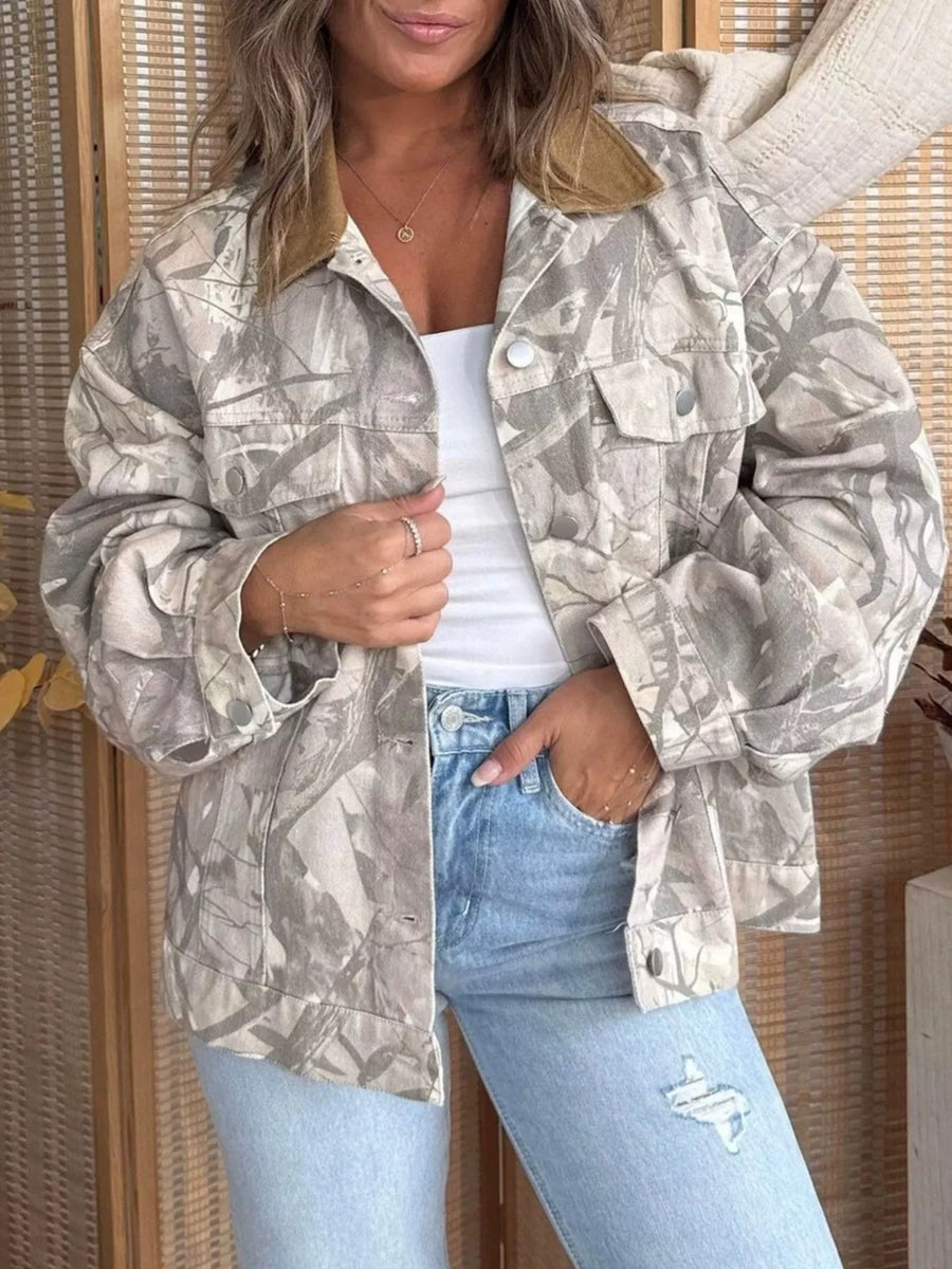 Printed Button Up Denim Jacket