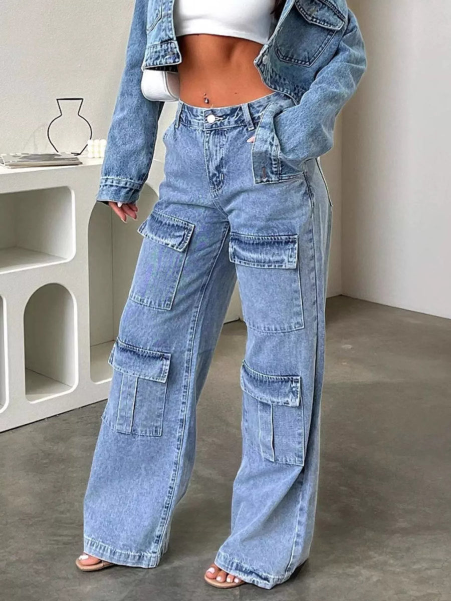 High-Waisted Wide-Leg Cargo Jeans