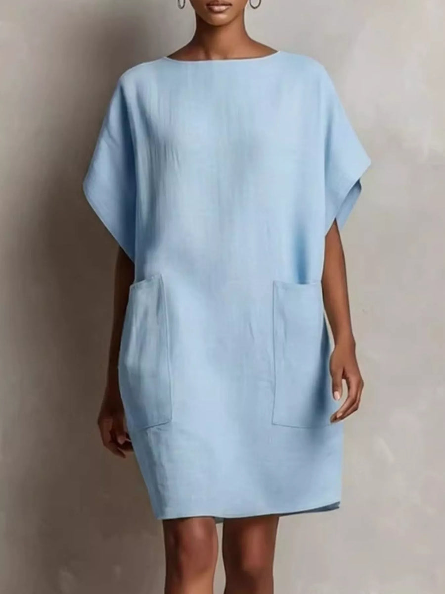 Full Size Round Neck Shift Dress with Pockets Plus Size