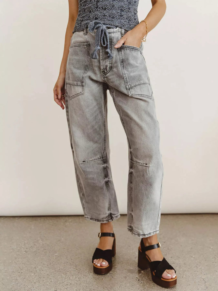 Drawstring Wide Leg Cropped Jeans